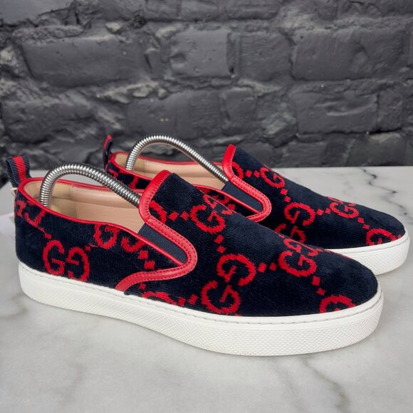 GUCCI Web GG Low Sneakers Black Velour 7.5 G or 8 US 41.5 EUR - Picture 3 of 16